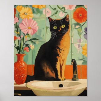 Whiskers and Wildflowers Print | Cute Quirky Cat 