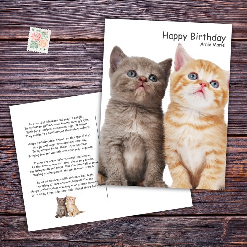 Whiskers and Wishes A Tabby Kittens Birthday Poem Postcard