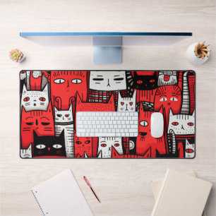Whiskers and Wonders: Red While Black Cat Lovers' Desk Mat