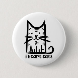 Whiskers Cat, I heart cats Button