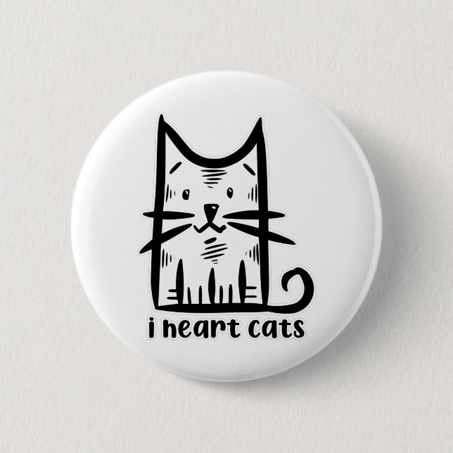 Whiskers Cat, I heart cats Button (Front)