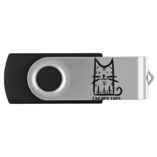 Whiskers Cat, I heart cats Flash Drive