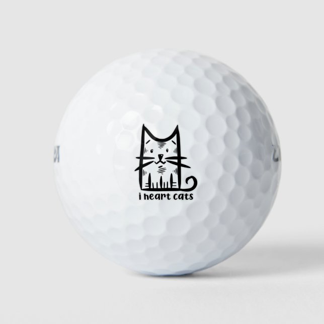 Whiskers Cat, I heart cats Golf Balls (Front)