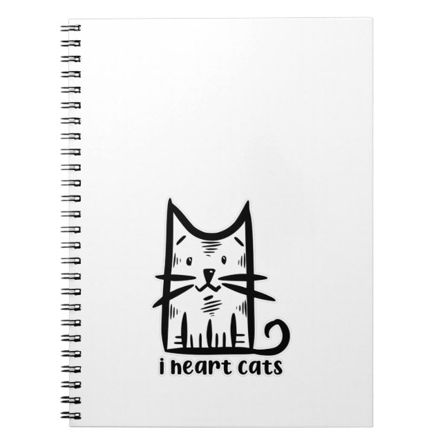 Whiskers Cat, I heart cats Notebook (Front)
