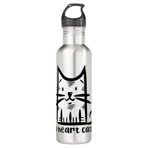 Whiskers Cat I heart cats Stainless Steel Water Bottle