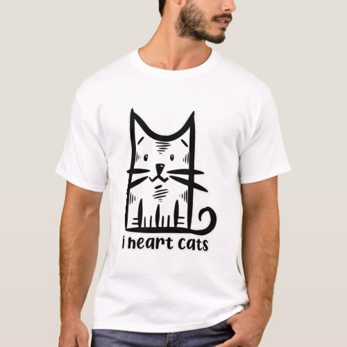 Whiskers Cat I heart cats T_Shirt