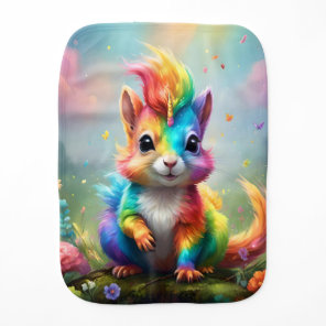 Whiskers of Wonder: The Rainbow Unicorn Squirrel  Baby Burp Cloth