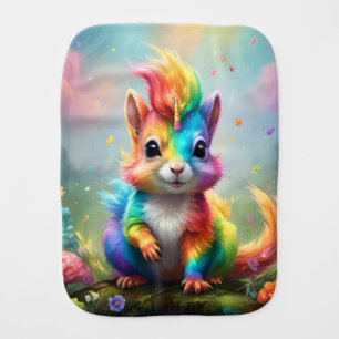 Whiskers of Wonder: The Rainbow Unicorn Squirrel Baby Burp Cloth