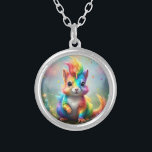 Whiskers of Wonder: The Rainbow Unicorn Squirrel  Silver Plated Necklace<br><div class="desc">In a whimsical woodland filled with blooming rainbow flowers,  a special baby squirrel named Whiskers is born with an extraordinary gift—a glowing,  spiral unicorn horn.</div>