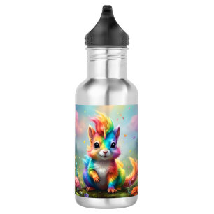 Whiskers of Wonder: The Rainbow Unicorn Squirrel  Stainless Steel Water Bottle