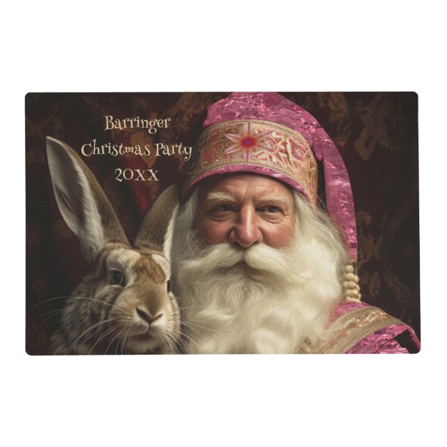 Whiskers Pink Santa Claus Christmas Placemat (Front)