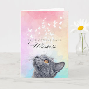 Whiskers Rainbow Butterfly Gray Cat Loss Sympathy Card