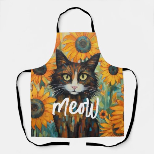 Whiskers  Sunflowers Cat Lovers Birthday Apron