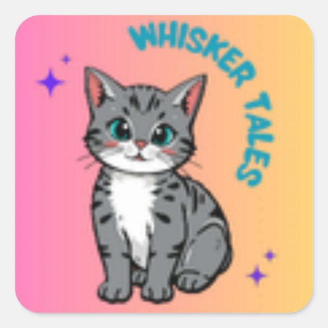 Whiskers & Tales | Cute Storybook Cat Sticker (Front)