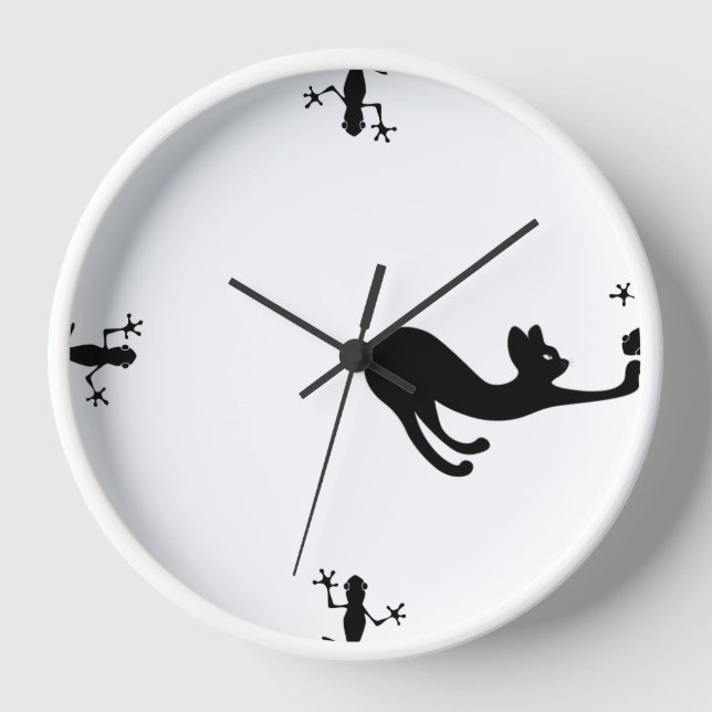 "Whiskers & Whimsy: Cat and Lizards Wall Clock  (Front)