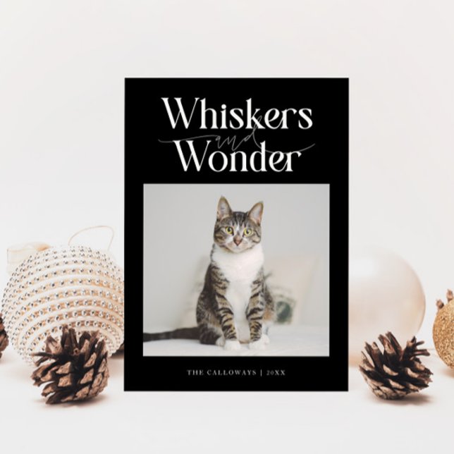 Whiskers & Wonder Cat Photo Black Christmas Holiday Card (Creator Uploaded)
