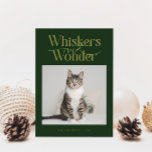Whiskers &amp; Wonder Cat Photo Green Christmas Holiday Card