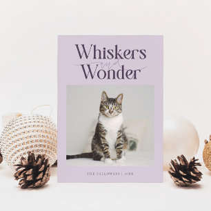 Whiskers & Wonder Cat Photo Purple Christmas Holiday Card