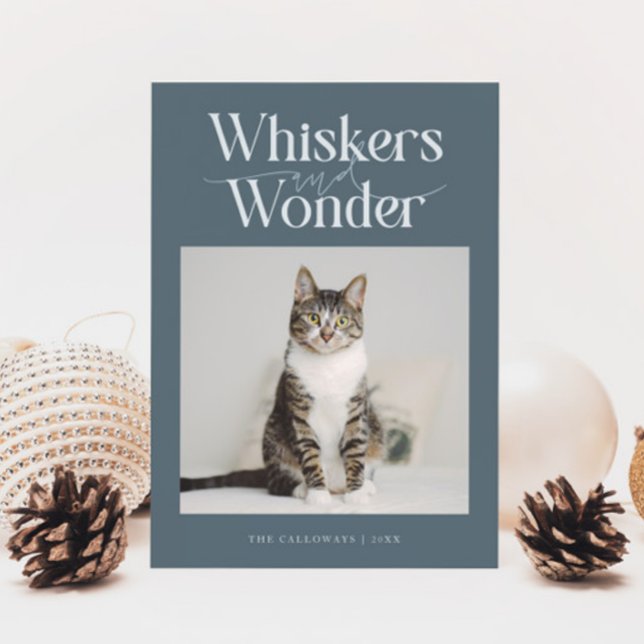 Whiskers & Wonder Cat Photo Slate Christmas Holiday Card (Creator Uploaded)