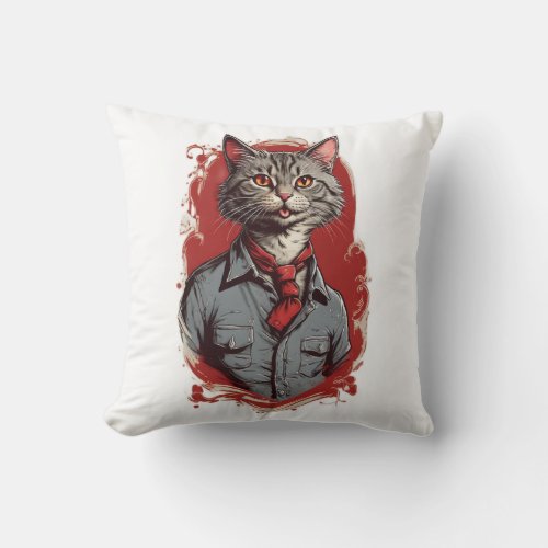 WhiskerWonders Vintage Feline Chic Throw Pillow