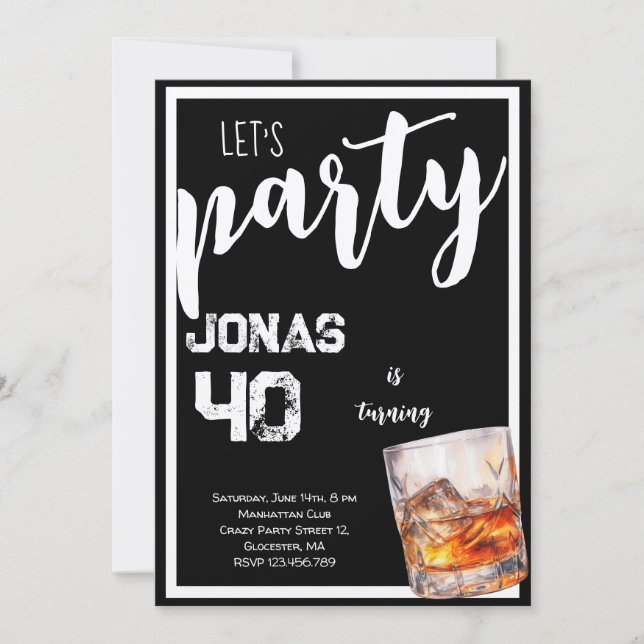 Whiskey adults birthday party invitation (Front)