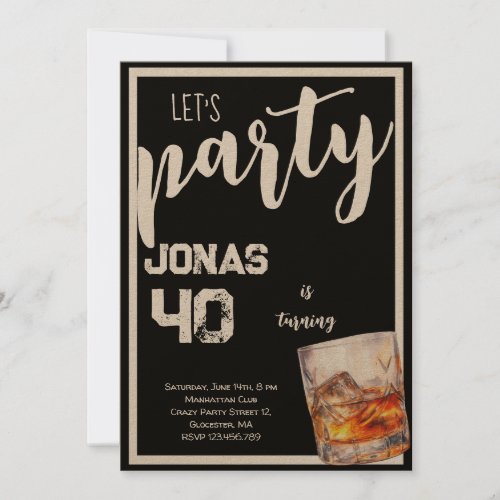 Whiskey adults birthday party invitation