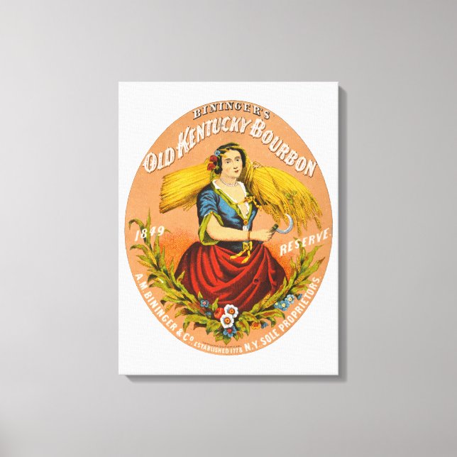 Whiskey Advertising Label, Circa 1860. Canvas Print (Front)