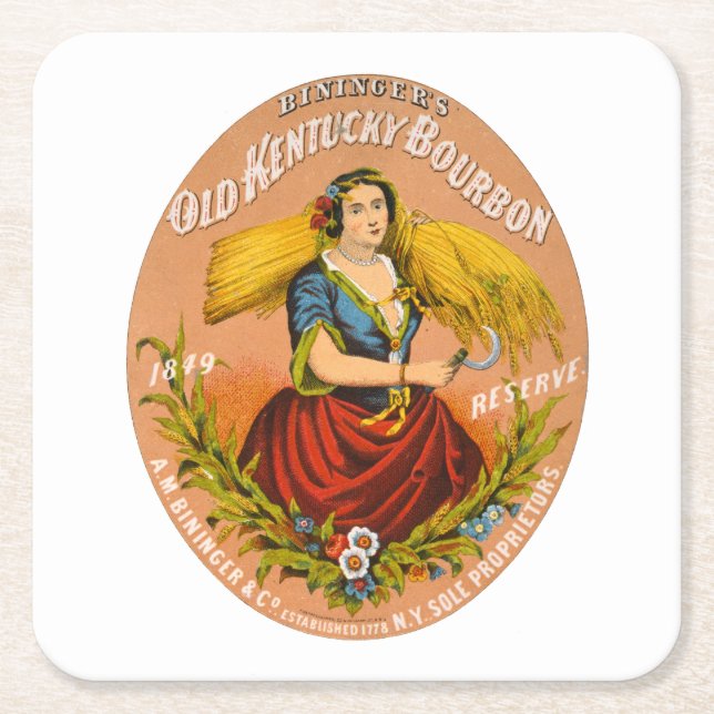 Whiskey Advertising Label, Circa 1860. Square Paper Coaster (Front)