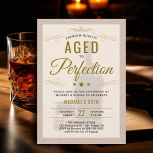 Whiskey Aged to Perfection Cream 50th Birthday Invitation