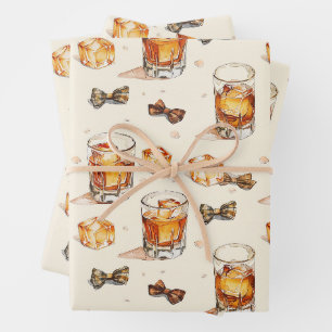 Whiskey and bow ties design wrapping paper sheets