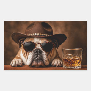 Whiskey and Bull Dog Super Cute Sunglasses Rectangular Sticker