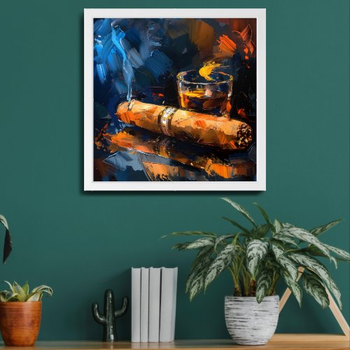 Whiskey and Cigar Abstract Art Framed Art