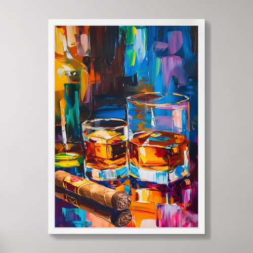 Whiskey and Cigar Abstract Art Framed Art