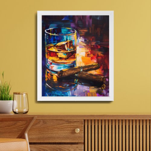 Whiskey and Cigar Cubist Fauvist Impressionist Framed Art