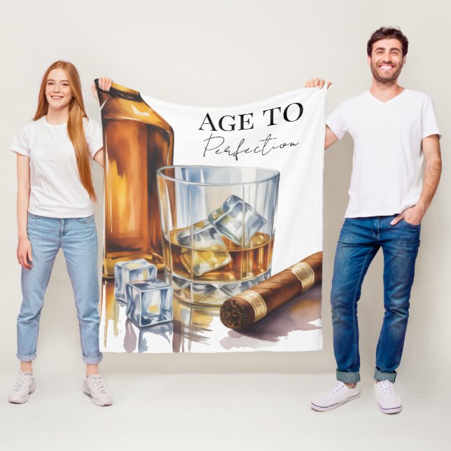 Whiskey and Cigar Men’s Birthday Party Fleece Blanket (In Situ)