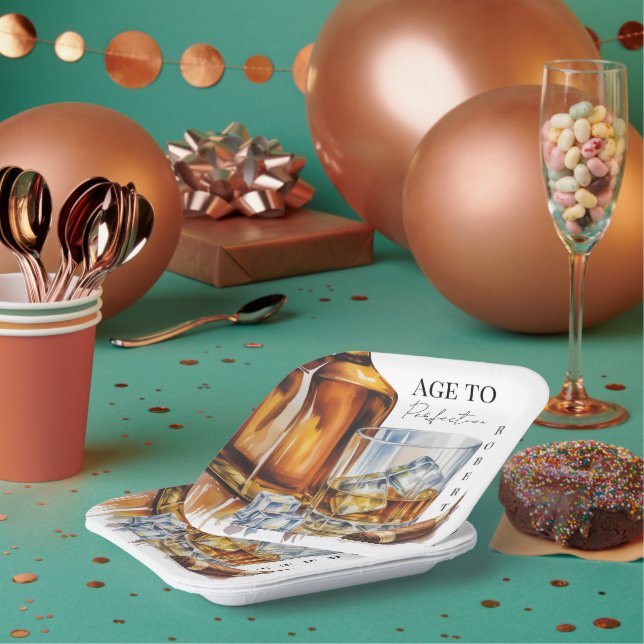 Whiskey and Cigar Men’s Birthday Party Paper Plates (Multi)