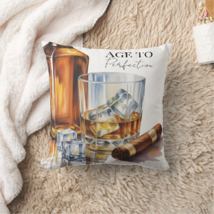 Whiskey and Cigar Men’s Birthday Party Throw Pillow