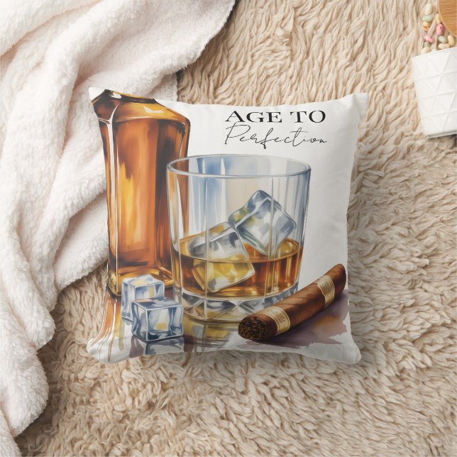 Whiskey and Cigar Men’s Birthday Party Throw Pillow (Blanket)