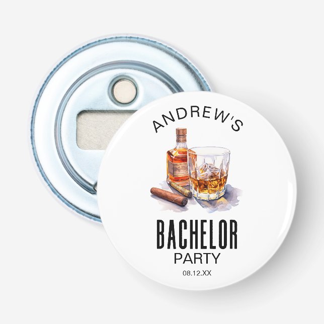 Whiskey and Cigar Modern Bachelor Party Bottle Opener (Front)