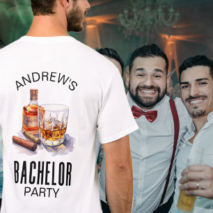 Whiskey and Cigar Modern Bachelor Party T-Shirt