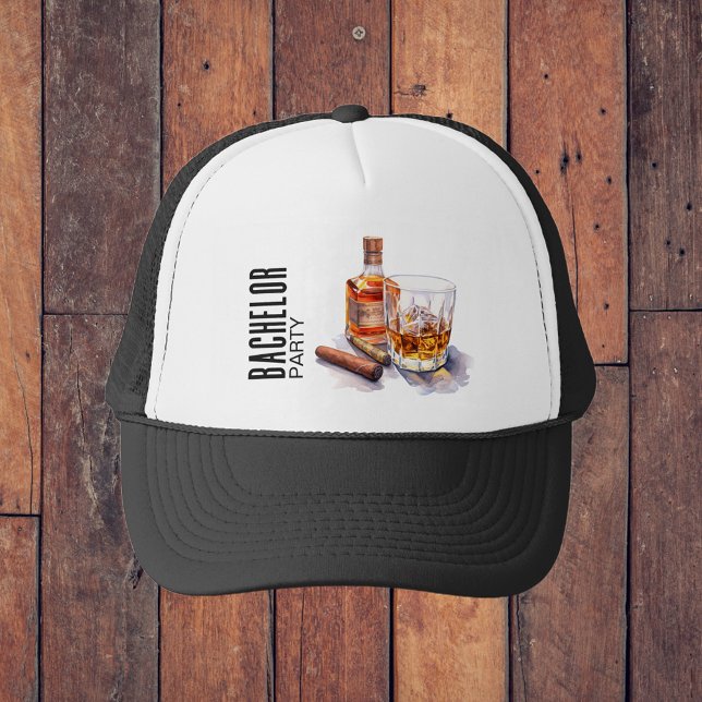 Whiskey and Cigar Modern Bachelor Party Trucker Hat (Creator Uploaded)