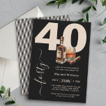 Whiskey and Cigars Masculine 40th Birthday Party Invitation<br><div class="desc">A masculine 40th birthday party invitation to prepare your guests for a memorable party, this custom design features bold lettering with the age 40 along with handwritten script spelling out forty along the side. A whiskey bottle, poured glass, and cigar graphic add to the festive party mood of this unique...</div>