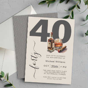 Whiskey and Cigars Masculine 40th Birthday Party Invitation