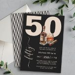 Whiskey and Cigars Masculine 50th Birthday Party Invitation<br><div class="desc">A masculine 50th birthday party invitation to prepare your guests for a memorable party, this custom design features bold lettering with the age 50 along with handwritten script spelling out forty along the side. A whiskey bottle, poured glass, and cigar graphic add to the festive party mood of this unique...</div>