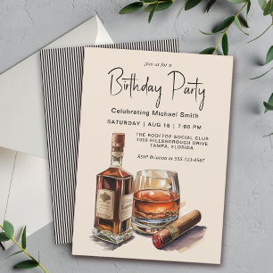 Whiskey and Cigars Masculine Birthday Party Invitation