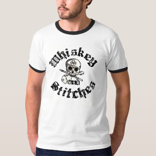 Whiskey and Stitches Men's Ringer Tee (Front)