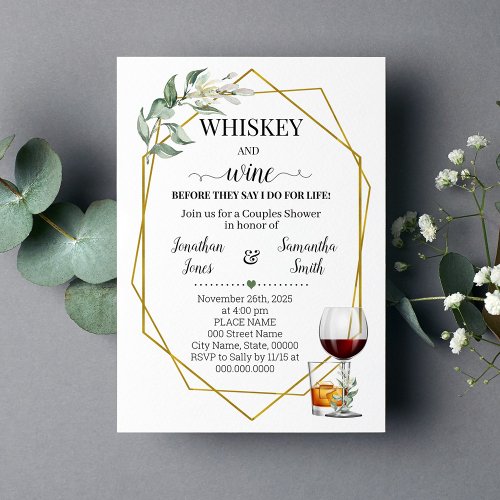 Whiskey and wine before I do greenery gold Invitation