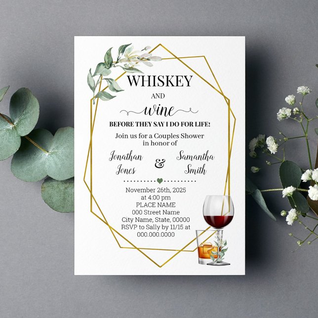 Whiskey and wine before I do greenery gold Invitation (Creator Uploaded)