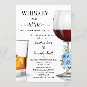 Whiskey and wine before I do wedding shower blue Invitation