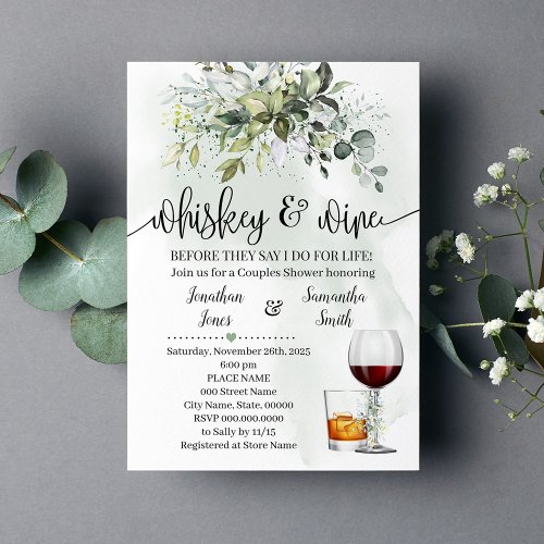 Whiskey and wine couples shower Eucalyptus Invitation